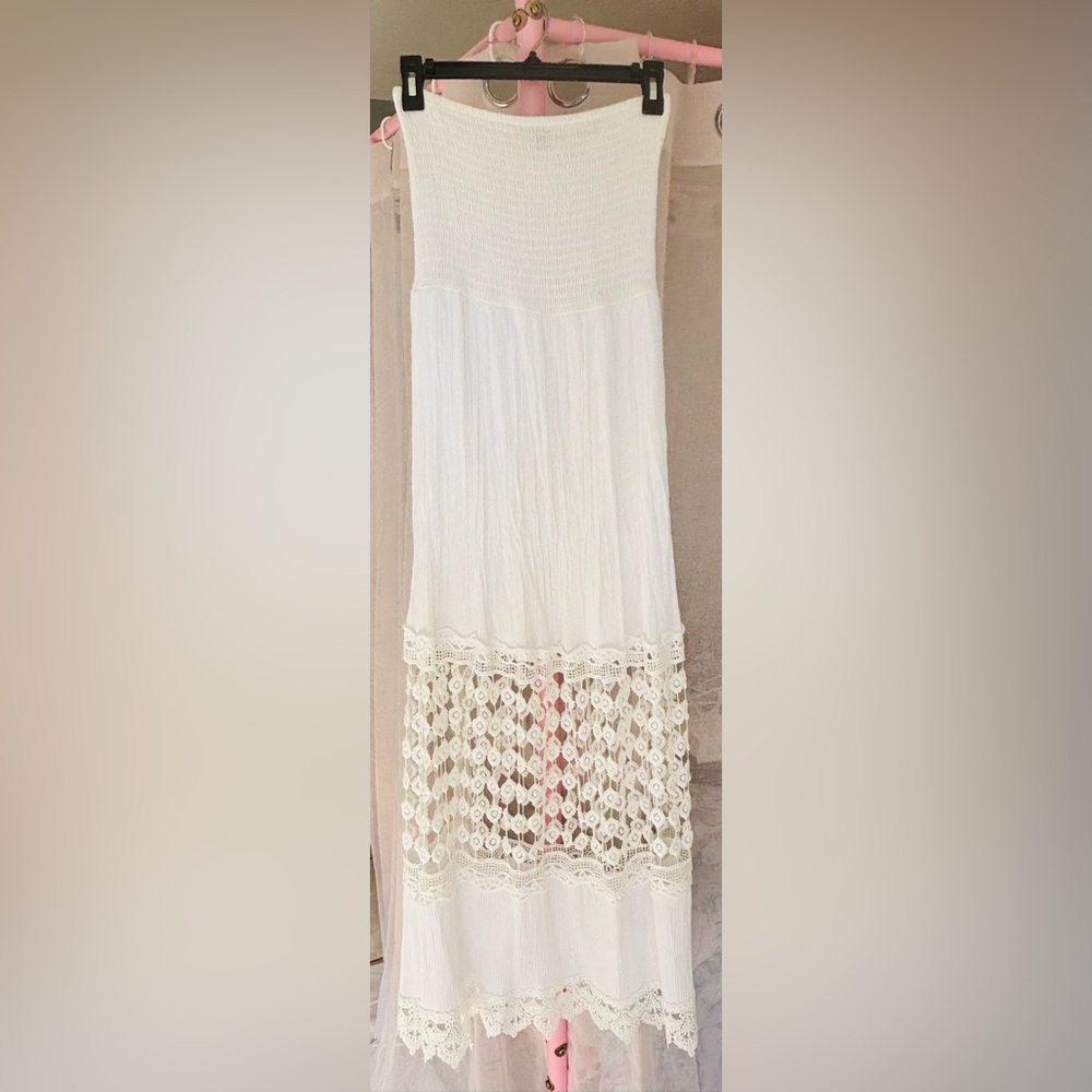 Justify White Boho Crochet Maxi Skirt